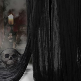 XIMISHOP 2.15m x 10m Large Halloween Creepy Cloth，Black Halloween Spooky Creepy Fabric Gauze for Haunted House Halloween Party Entrance Doorways Outdoors Decorations