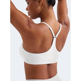 YEOREO Y Back Sports Bras for Women Padded Racerback Bra Paisely Light Impact Adjustable Straps Gym Workout Tops White S