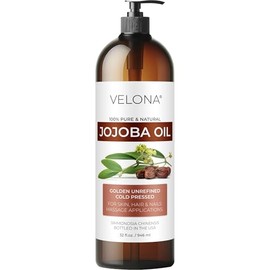 velona Aceite de Jojoba - 32 Fl Oz (Con Bomba)  Puro y Natural  Dorado, Sin Refinar, Prensado En Frío, Sin Hexano