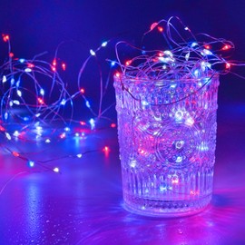 4 Pack Red White & Blue Fairy Lights Battery Operated with Timer Remote, Total 80FT 240LED 4th of July Decorations Outdoor/Indoor American Flag Lights for Independence Day Patriotic Tree Decorations