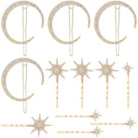 12 PCS Star Moon Hair Pins Rhinestone Star Moon Hair Clips Vintage Decorative Bobby Pin Alloy Moon Hair Barrettes Retro Stars and Moon Shape Hair Clip Bride Wedding Hair Accessories for Women Girls