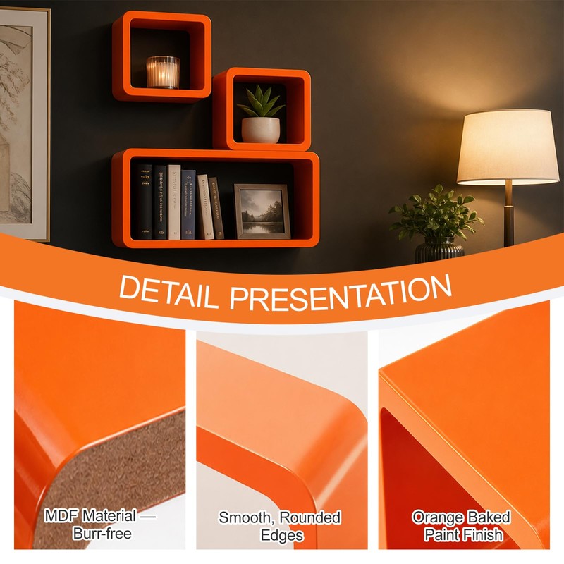 Floating Cube Wall Shelves, Set of 3,for Bedroom Living Room