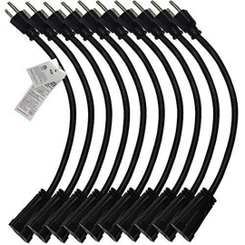 KMC Power Extension Cord 10-Pack, Outlet Saver, 16AWG 3 Prong, 1-Foot Cord