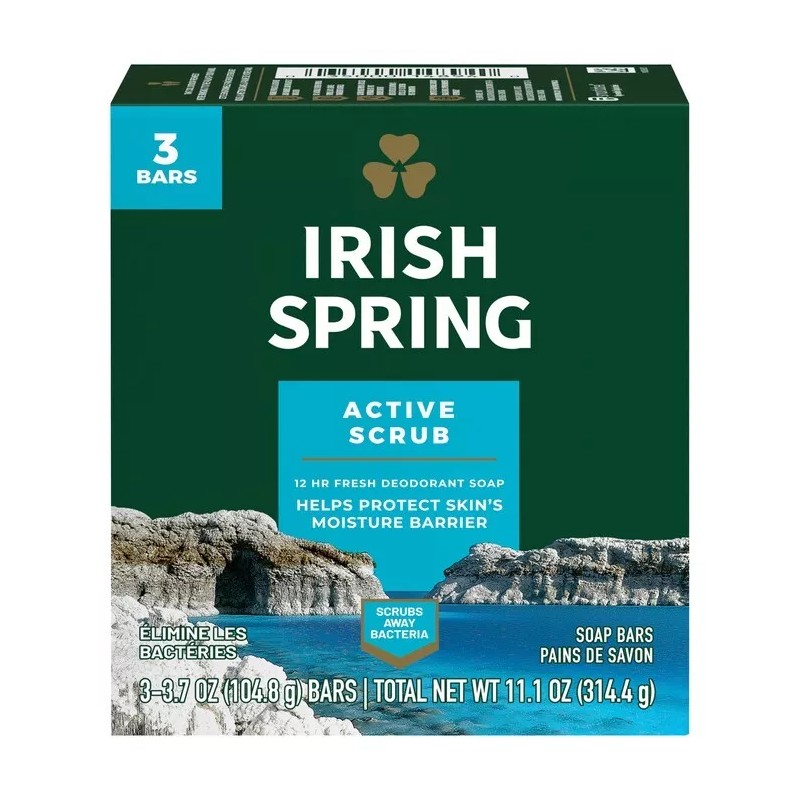 Irish Spring Bath Bar Active Scrub 3 Soap Bars 3.7oz