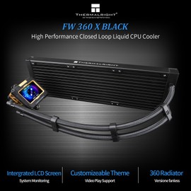 Thermalright FW360 Black X-360mm Aio CPU Liquid Cooler,IPS LCD Screen with 320 * 240 Resolution,for AM4/AM5,LGA1700/1851,‘2.4 inch’Magnet-Absorbent LCD Screen for Images,Can be Freely Matched with Fan