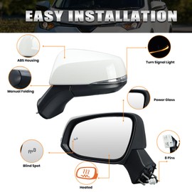 Left Driver Side Mirror Compatible with Toyota RAV4 2019 2020 2021 2022 2023 2024 Power Heated Turn Signal Blind Spot Door Rear View Mirrors 8 Pins White