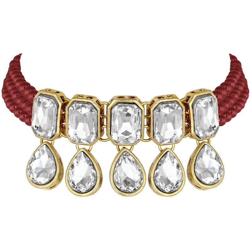Aheli Crystal Pearl Collar de gargantilla nupcial étnica con aretes