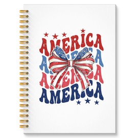ROXMART Coquette Red White and Blue Bow Patriotic Notebook, USA Flag Journal, American Citizenship Gifts, 4th of July Journal Notebook, 5.5x8.3 Inch