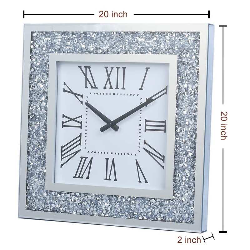 Silver Mirror Clock Crystal Sparkle Twinkle Bling Crush Diamond Mirrored