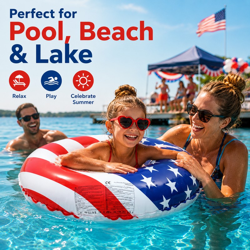 Patriotic Inflatable Swim Ring for Pool & Beach – 36-Inch
