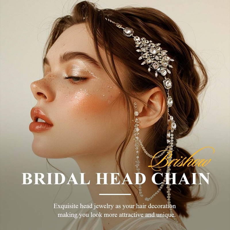 Brishow Crystal Head Chain Jewelry Gold Rhinestone Headpiece Boho Bridal