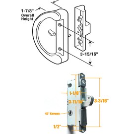 Sliding Patio Door Handle Set with Key Cylinder and Mortise Lock, Full Replacement Handle Lock Set Fits Door Thickness from 1-1/2" to 1-3/4", 3-15/16” Screw Hole Spacing, Reversible Design(Non-Handed)