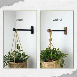 EvenWood 2-Piece Set of Wooden Plant Hooks for Wall with Sturdy Metal Tube - Plant Wall Hanger for Pots, Flower Brackets - Bracket Plant Hanger for Indoor and Outdoor Decorations (Black, 8 Inch)