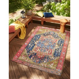Unique Loom Outdoor Traditional Collection Area Rug - Limon (5' 3" x 8' Rectangle, Multi/ Red)