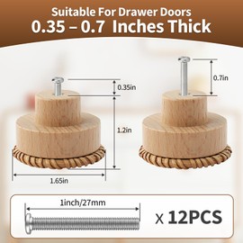 Aufee 12 Pack Boho Handmade Wooden Dresser Knobs Rattan Woven Drawer Knobs, Durable Beech Wood Drawer Pulls for Cabinet Decorative Knobs, Nursery Dresser with 24 Screws for Home Furniture (Burlywood)