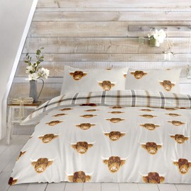 Fusion Highland Cow Reversible Duvet Cover Set, Ochre,1 pack, Single,Yellow