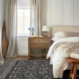 EVERGRACE Moroccan Area Rug 6x9, Soft Fuzzy Boho Faux Wool Rugs Washable Anti Slip Large Carpet Rug for Entryway Bedroom Living Room Hallway Kitchen Dining Room and Laundry Room, Black