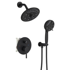 BWE Bathroom Luxury Rain Mixer Shower Combo Set Wall Mounted Multifunctional Shower Sprinkler Rainfall Shower Head System Matte Black Finish Shower Faucet