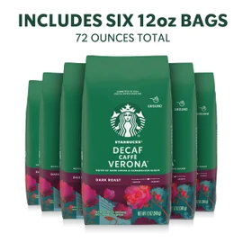 Starbucks Ground Coffee, Dark Roast Hot or Iced Coffee, Decaf Caffè Verona, Six 12 oz Bags​