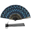 Newstarfactory Peacock Pattern Sequins Design Black Plastic Folding Hand Fan