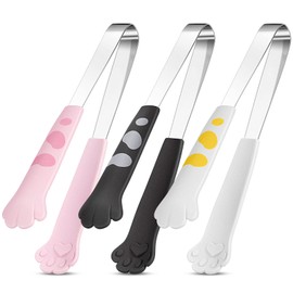 3 Pieces Cat Tongs 7 Inch Cat Paw Tongs Cat Kitchen Tongs Food Clips Stainless Steel Cooking Tongs for BBQ Cooking Grilling Sweets, Sugar (Pink,White,Black)