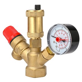 DN25 Brass Boiler Valve, 3-6Bar Adjustable Relief Valve Pressure Regulator Pressure Reducer, Pressure Gauge Boiler Safety Components Solenoid Valve