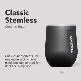 Corkcicle Stemless Wine Tumbler - Keeps Drinks Cold for 6 Hours - Triple-Insulated Stainless Steel - Non-Slip Base - Summer Drinkware Gift - Keeps Drinks Ice Cold - 12 oz - Ceramic Slate