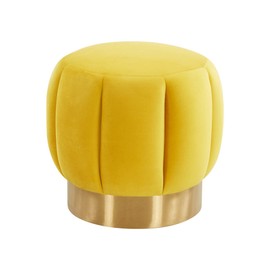 SAFAVIEH Couture Home Maxine Marigold Velvet Channel Tufted Living Room Bedroom Vanity Foot Stool Round Ottoman (Fully Assembled)