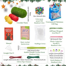 SUNNYCLUE 1 Box Christmas Crochet Kits Xmas Amigurumi Kit Cute Wreath Crocheting Complete Beginner Starter Step-By-Step Video Tutorial Learn to Stitch Crochet Knitting Kit for Adult Starters Beginners