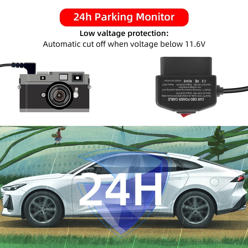 RIIEYOCA OBD2 Power Cable for Dash Cam,90 Degree Right Angle