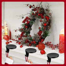 2 Pack Round Christmas Stocking Holders Weighted Metal Stockings Hangers Multiple Uses Hanging Hooks Stocking Holders Bases for Fireplace Xmas Christmas Decor (Black, 2)