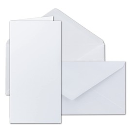 Gustav Neuser Card Set Including Envelopes, Set of 25, Blank Invitation Cards in Brilliant White, DIN Long, 11 x 22 cm, Folding Card with Envelope