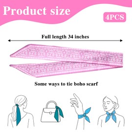 Heclia Fashion Scarves for Women 4 PCS Head Scarf Hair Neck Scarves Silky Long Thin Satin Scarfs Silk Neck Scarf Printed Scarfs Head Bandanas for Bag Hair Accessories Fashion Gifts