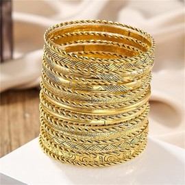 WATEFOER Gold Bangle Bracelets Set for Women Boho Multilayer Stackable Textured Bracelets Indian Chunky Bangle Bracelet Wedding Jewellery Valentine's Day Birthday Gift, Metal