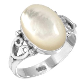 Jeweloporium 925 Silver Ring for Women White Natural Mother Of Pearl Stone Fashion Silver Ring Size U Easter Gift Boho Jewelry