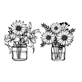 2 Pieces Metal Flower Wall Decor Black Minimalist Vase Wall Art Scuplture for Kitchen Bathroom Bedroom Living Room