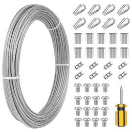 Wire Rope Trellis Set, 20 m x 2 mm Stainless Steel Wire Rope, Steel Cable with Eyelets and Aluminium Sleeves, Rope Tension Set - for String Light Suspension, Curtain Rope, Climbing Plants, Shower