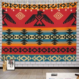 Batmerry Ethnic Geometric Tribal Tapestry, Native American Navajo Tribal Design Print Picnic Mat Hippie Trippy Tapestry Wall Art Decor for Bedroom Living Room, 39.4 x 59.1 Inches, Geometric