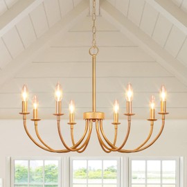 Rviezza 8-Light Gold Chandeliers for Dining Room, Farmhouse Dining Room Light Fixtures, Rustic Candle Chandelier Light Fixtures for Living Room, Kitchen, Staircase, Entryway, Foyer