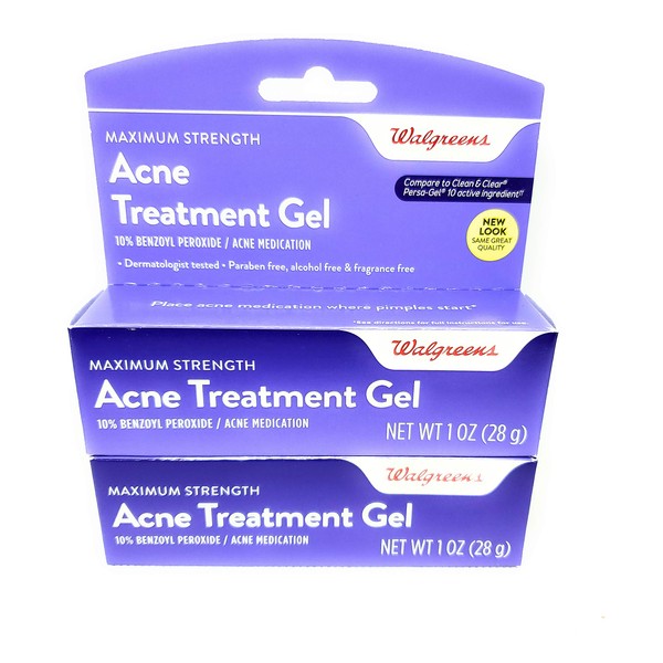 Walgreens Acne Treatment Gel , 10% Benzoyl Peroxide 1 Oz (Pack of 2)