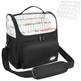 ZIOZERTT Large Marker Organizer Case with Acrylic Marker Holder,2 in 1 Travel Marker Storage Bag,Marker Organizer for Paint Brushes,Colored Pencils and Other Art Supplies,Black
