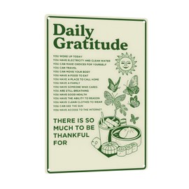 Daily Gratitude Metal Tin Sign – Inspirational Boho Wall Decor for Home, Kitchen, Bedroom, Office or Café – Green Aesthetic 8x12 Inch