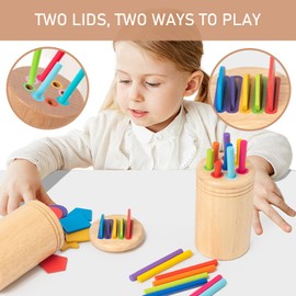 Uandhome 2 in 1 Montessori Toys for 1-3 Year Old Wooden Learning Color Sorting Toys for Toddlers Age 1 2 3, Fine Motor Developmental Infants Sensory Matching Games (Circle)