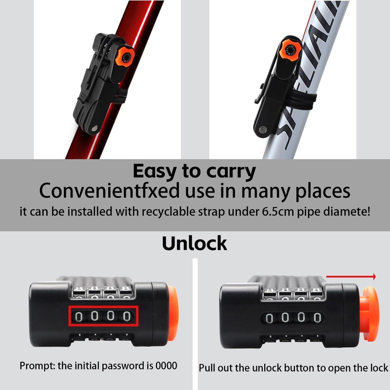 Folding Combination Lock - Hard Alloy Bike Lock with 4-Digit