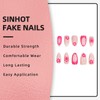 SINHOT Pink Flower Press on Nails - Medium Almond Fake