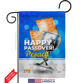 Passover Happy Pesach Garden Flag Set Wall Holder Religious Wine Celebration Festival Holiday Jewish Hanukkah David Small Decorative Gift Yard House Banner Double-Sided Made In USA 13 X 18.5