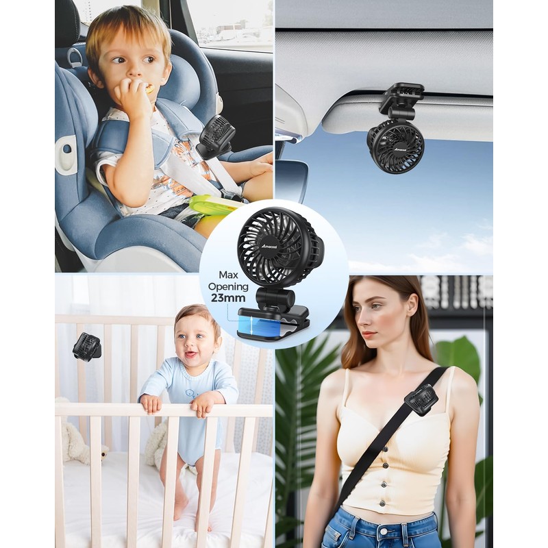 AMACOOL Mini Baby Fan with Clip for Carrier/Baby Car Seat/Bassinet,