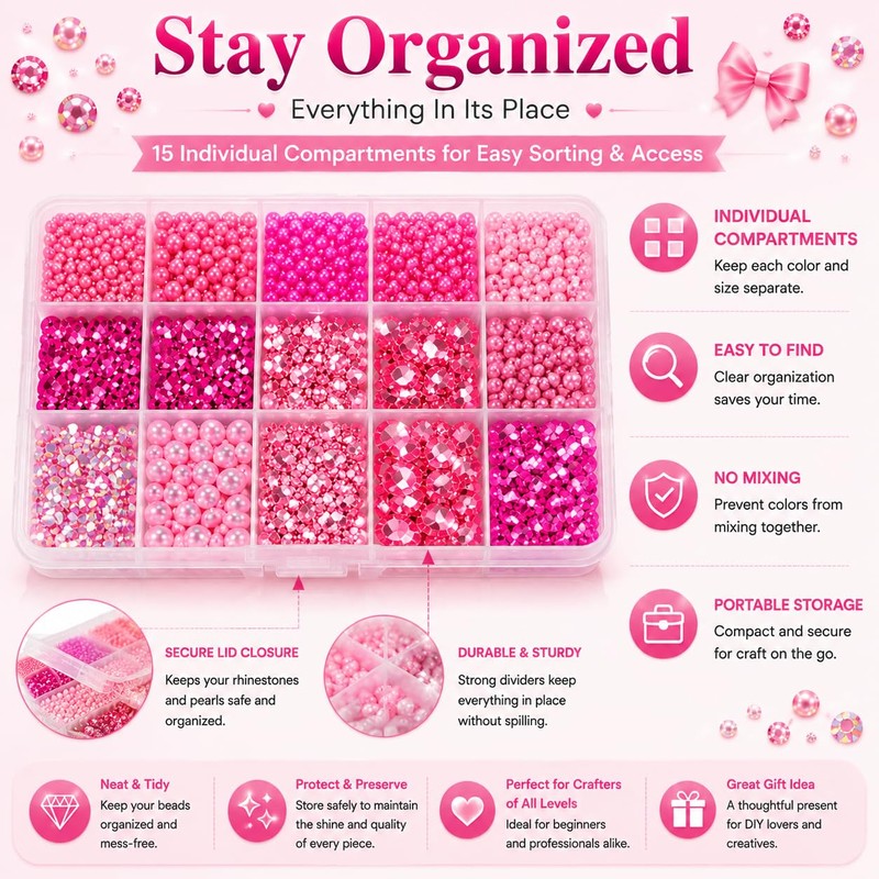 12000 Pcs Bedazzling Kit, Pink Rhinestones, Gems for Bedazzling