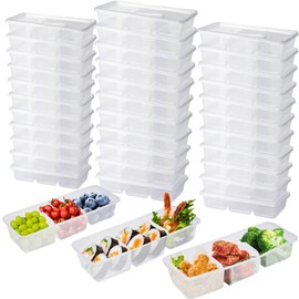 OBXMLFY Disposable Food Prep Clear Containers To Go Take Out Plastic Storage,3-Containers Reusable with Lids, Sturdy Leakproof & Food Safe, Microwave, Freezer (25, 3-Compartment Clear)
