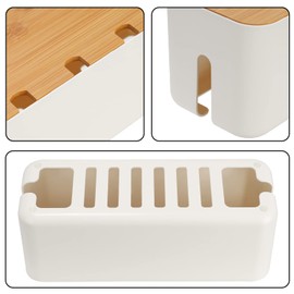 Cable Tidy Box, Larger Cables management box, with Bamboo Lid Cables Organised Box Includes Cable Ties Reusable Straps for Hiding Messy Cables Wire Management 14.2"x 5.1"x 5.1"